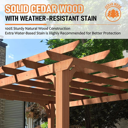 10' X 12' Patio Pergola, Cedar Wood Pergolas with Solid Structure, Pergola Kits, Outdoor Pergolas and Gazebos with Slatted Trellis Roof for Deck Backyard Grill Party Garden — product view 4