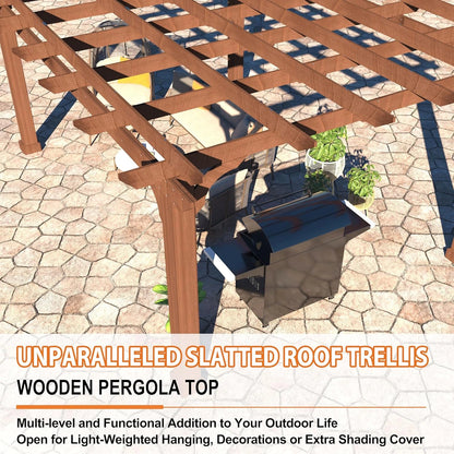 10' X 12' Patio Pergola, Cedar Wood Pergolas with Solid Structure, Pergola Kits, Outdoor Pergolas and Gazebos with Slatted Trellis Roof for Deck Backyard Grill Party Garden — product view 5