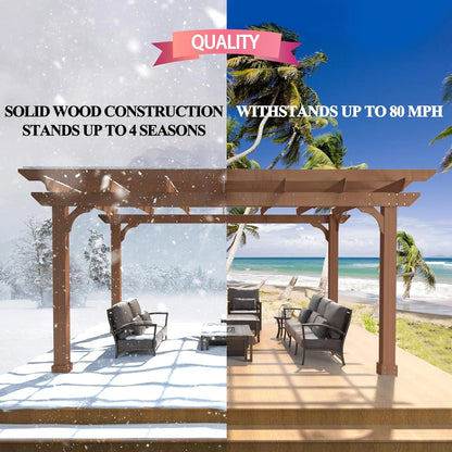 10' X 12' Patio Pergola, Cedar Wood Pergolas with Solid Structure, Pergola Kits, Outdoor Pergolas and Gazebos with Slatted Trellis Roof for Deck Backyard Grill Party Garden — product view 6