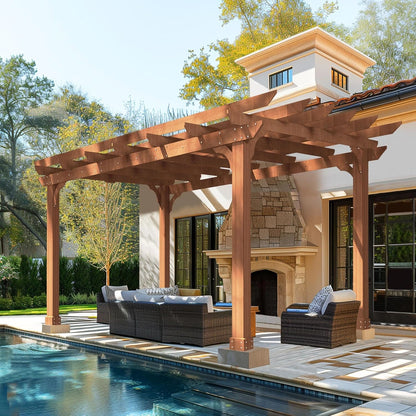 10' X 12' Patio Pergola, Cedar Wood Pergolas with Solid Structure, Pergola Kits, Outdoor Pergolas and Gazebos with Slatted Trellis Roof for Deck Backyard Grill Party Garden — product view 7
