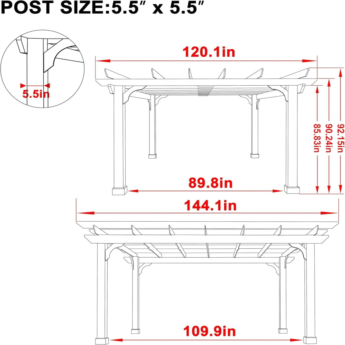 10' X 12' Patio Pergola, Cedar Wood Pergolas with Solid Structure, Pergola Kits, Outdoor Pergolas and Gazebos with Slatted Trellis Roof for Deck Backyard Grill Party Garden — product view 9