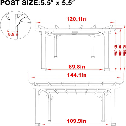 10' X 12' Patio Pergola, Cedar Wood Pergolas with Solid Structure, Pergola Kits, Outdoor Pergolas and Gazebos with Slatted Trellis Roof for Deck Backyard Grill Party Garden — product view 9