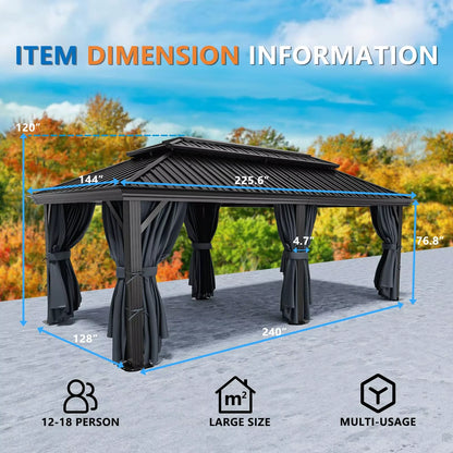 12×20 Hardtop Gazebo with Metal Roof, Heavy Duty Galvanized Steel Gazebo with Reinforced Aluminum Frame, Flame-Resistant Curtain — product view 5