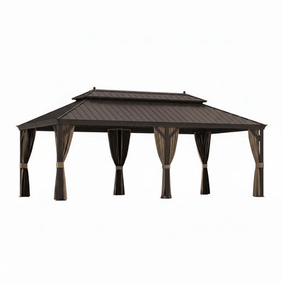 12x22 Hardtop Gazebo with Steel Roof, Netting & Curtains