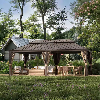 12 Ft. X 22 Ft. Double Galvanized Steel Roof Aluminum Frame Outdoor Patio Hardtop Gazebo with Netting and Curtains — product view 13
