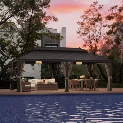 12 Ft. X 22 Ft. Double Galvanized Steel Roof Aluminum Frame Outdoor Patio Hardtop Gazebo with Netting and Curtains — product view 14