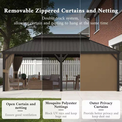 12 Ft. X 22 Ft. Double Galvanized Steel Roof Aluminum Frame Outdoor Patio Hardtop Gazebo with Netting and Curtains — product view 6