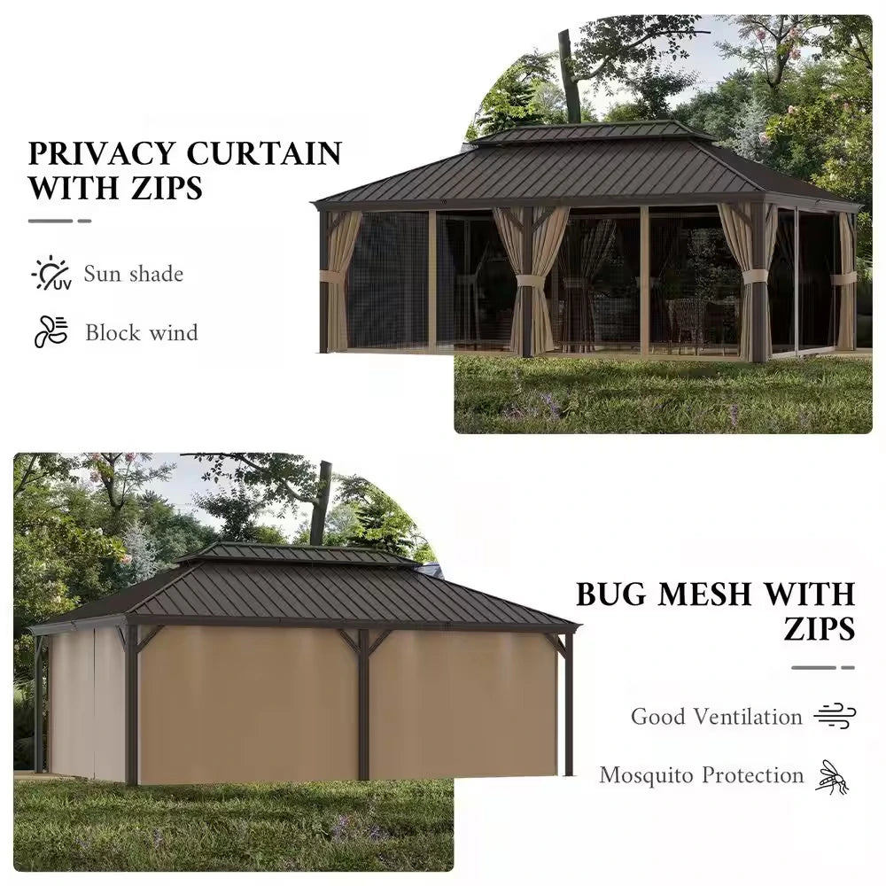 12 Ft. X 22 Ft. Double Galvanized Steel Roof Aluminum Frame Outdoor Patio Hardtop Gazebo with Netting and Curtains — product view 7