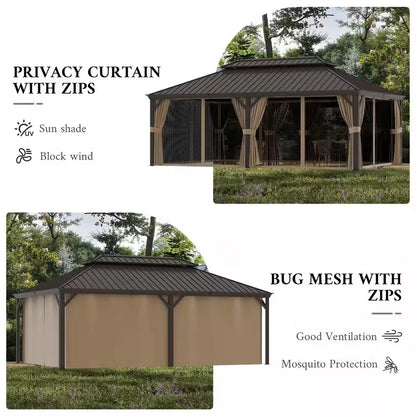 12 Ft. X 22 Ft. Double Galvanized Steel Roof Aluminum Frame Outdoor Patio Hardtop Gazebo with Netting and Curtains — product view 7