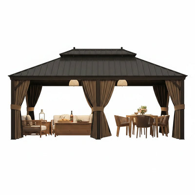 14x20 Hardtop Gazebo with Steel Roof, Netting & Curtains