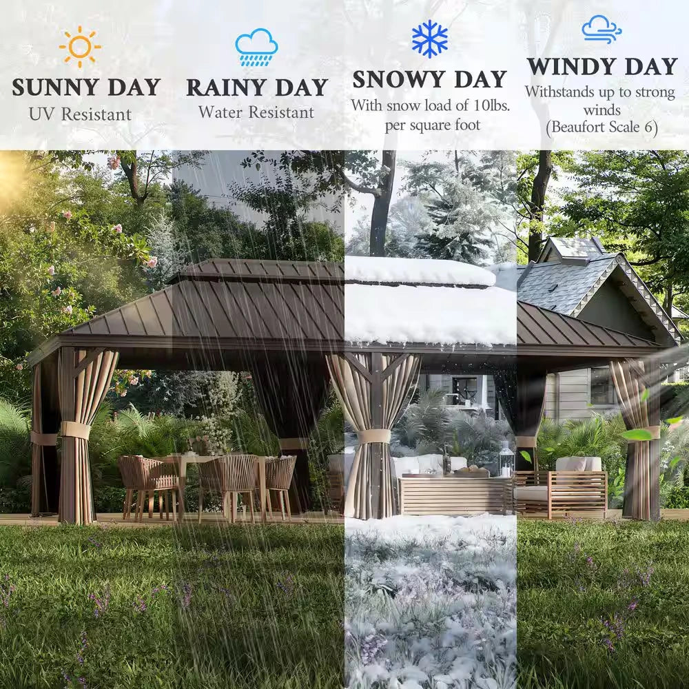 14 Ft. X 20 Ft. Double Galvanized Steel Roof Aluminum Frame Outdoor Patio Hardtop Gazebo with Netting and Curtains — product view 10