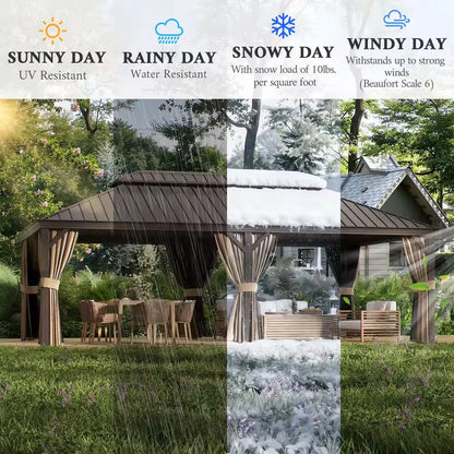 14 Ft. X 20 Ft. Double Galvanized Steel Roof Aluminum Frame Outdoor Patio Hardtop Gazebo with Netting and Curtains — product view 10