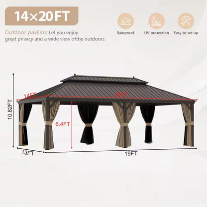 14 Ft. X 20 Ft. Double Galvanized Steel Roof Aluminum Frame Outdoor Patio Hardtop Gazebo with Netting and Curtains — product view 4