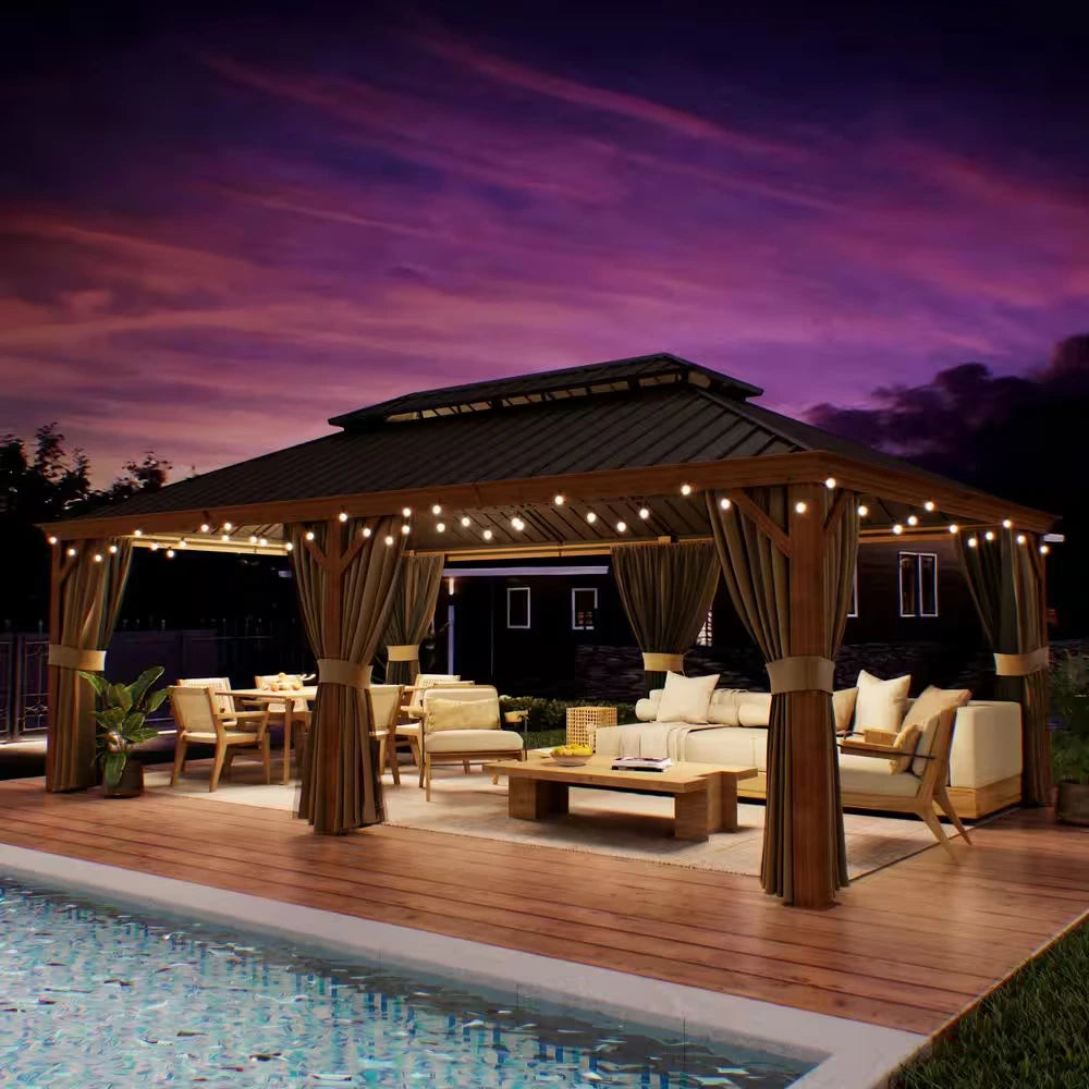14 Ft. X 22 Ft. Double Galvanized Steel Roof Aluminum Wood-Looking Frame Outdoor Patio Hardtop Gazeb — product view 13