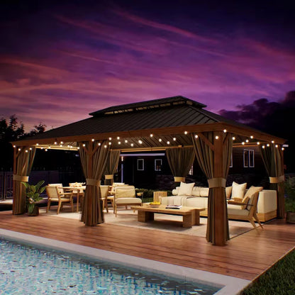 14 Ft. X 22 Ft. Double Galvanized Steel Roof Aluminum Wood-Looking Frame Outdoor Patio Hardtop Gazeb — product view 13