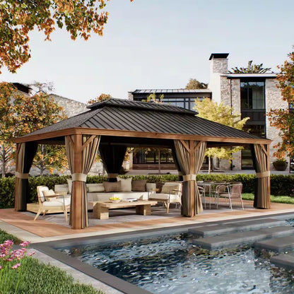 14 Ft. X 22 Ft. Double Galvanized Steel Roof Aluminum Wood-Looking Frame Outdoor Patio Hardtop Gazeb — product view 14