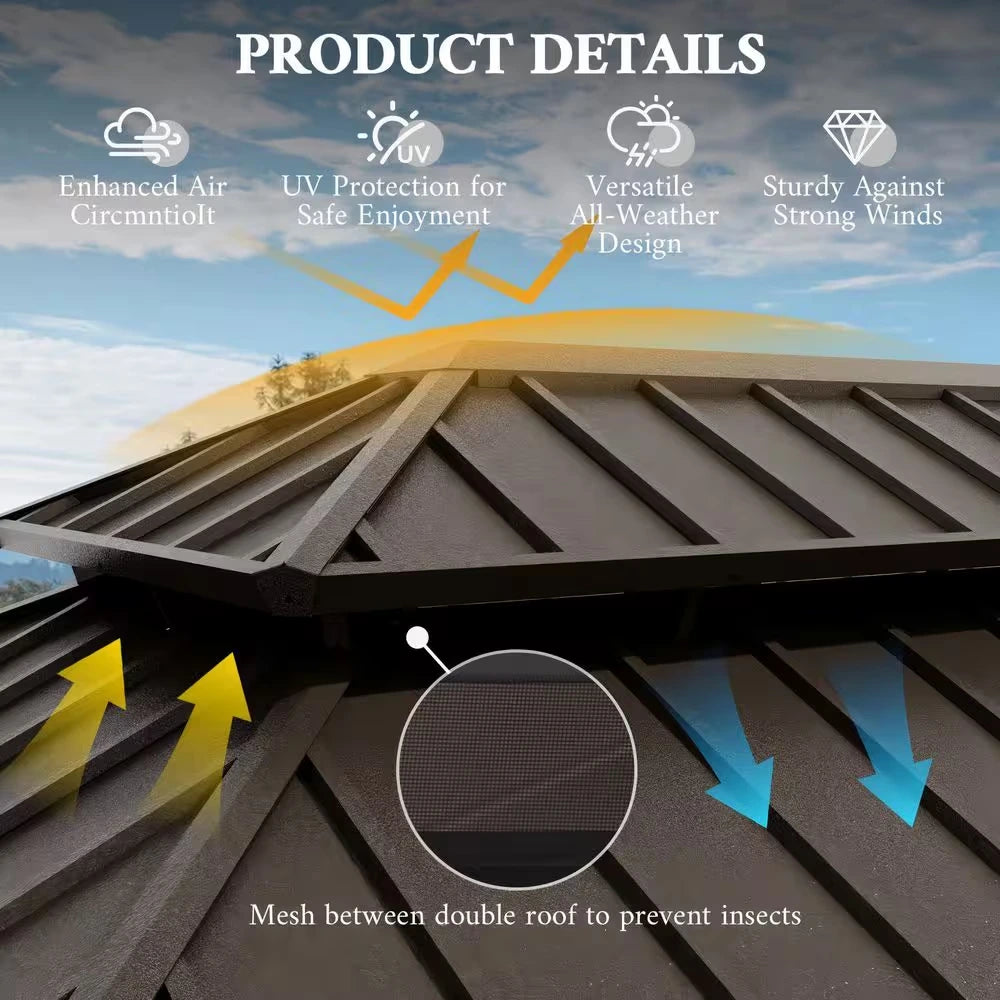 14 Ft. X 22 Ft. Double Galvanized Steel Roof Aluminum Wood-Looking Frame Outdoor Patio Hardtop Gazeb — product view 3