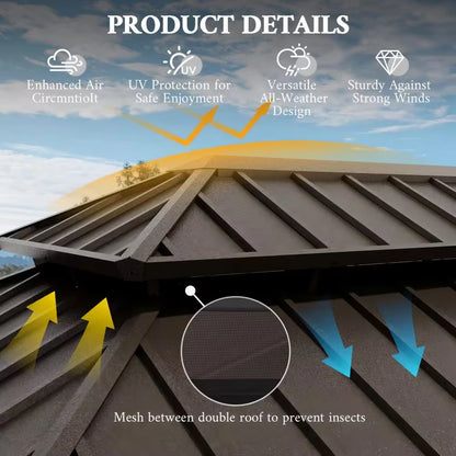 14 Ft. X 22 Ft. Double Galvanized Steel Roof Aluminum Wood-Looking Frame Outdoor Patio Hardtop Gazeb — product view 3