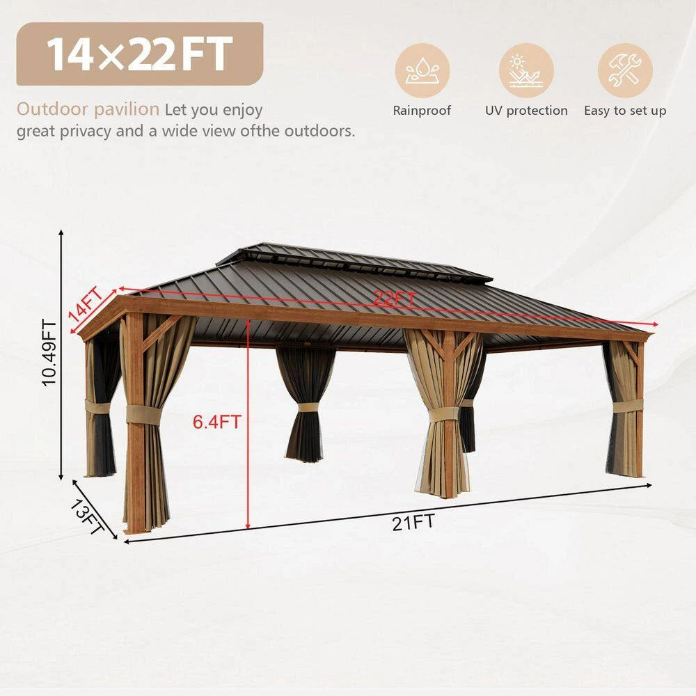 14 Ft. X 22 Ft. Double Galvanized Steel Roof Aluminum Wood-Looking Frame Outdoor Patio Hardtop Gazeb — product view 5