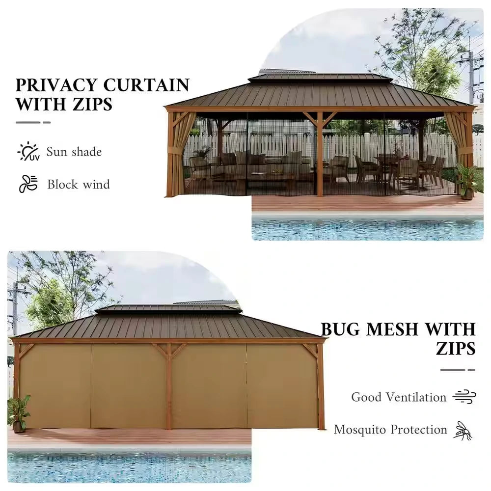 14 Ft. X 22 Ft. Double Galvanized Steel Roof Aluminum Wood-Looking Frame Outdoor Patio Hardtop Gazeb — product view 7