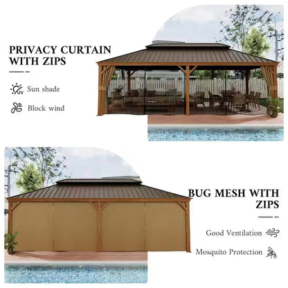 14 Ft. X 22 Ft. Double Galvanized Steel Roof Aluminum Wood-Looking Frame Outdoor Patio Hardtop Gazeb — product view 7