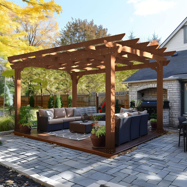 10x12 Cedar Wood Patio Pergola with Slatted Trellis Roof