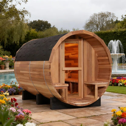 Anyi 6-Person Patchworkred Cedar Traditional Steam Barrel Sauna