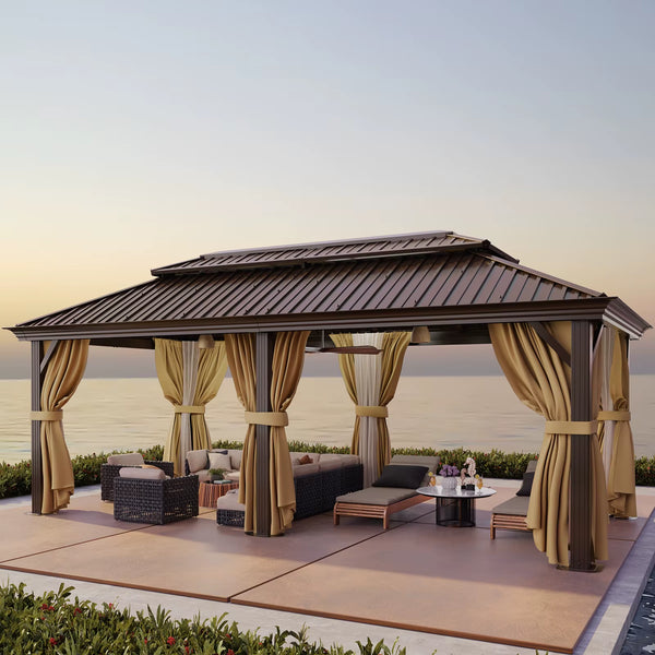 12x20 Hardtop Gazebo with Galvanized Steel Roof & Curtains