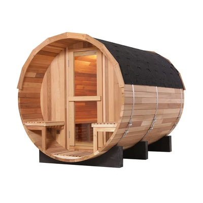 6-Person Patchwork Red Cedar Barrel Sauna