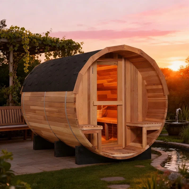 6-Person Patchworkred Cedar Traditional Steam Barrel Sauna — product view 3