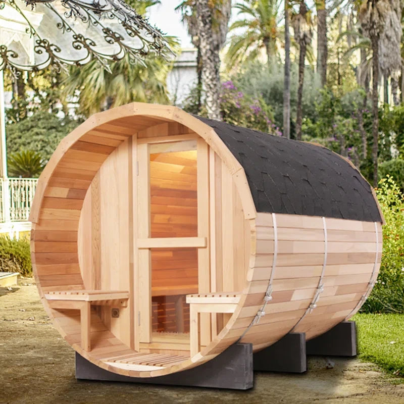 6-Person Patchworkred Cedar Traditional Steam Barrel Sauna — product view 7