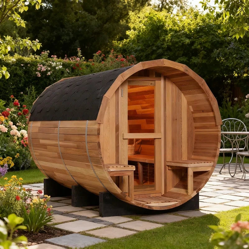 6-Person Patchworkred Cedar Traditional Steam Barrel Sauna — product view 8