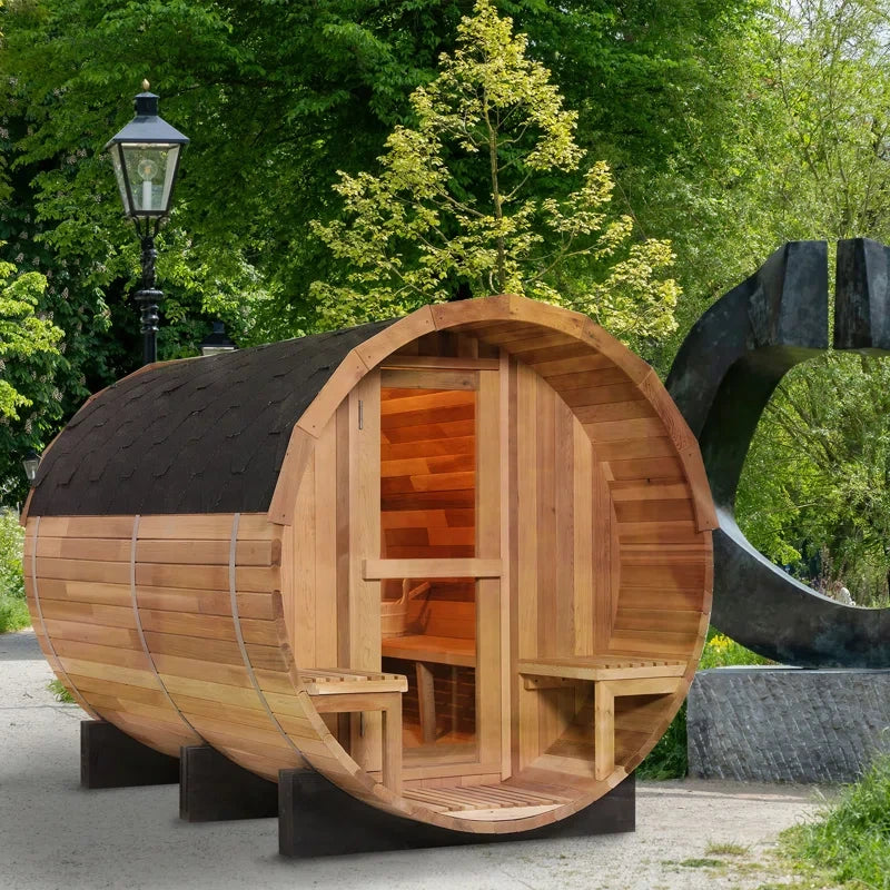 6-Person Patchworkred Cedar Traditional Steam Barrel Sauna — product view 9