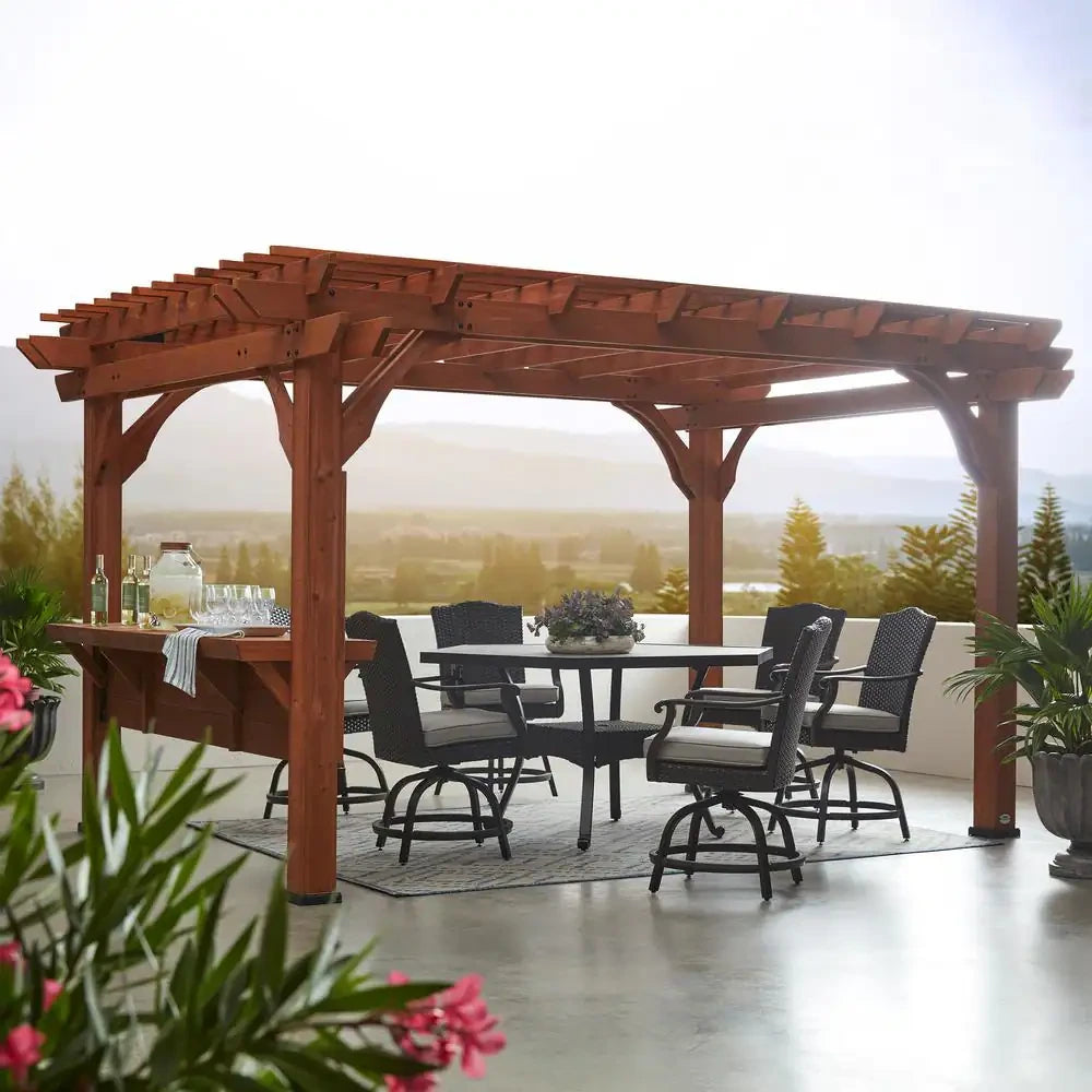 Ashland 10 Ft. X 14 Ft. All Cedar Wood Outdoor Pergola Shade Structure with Bar and Electric — product view 2