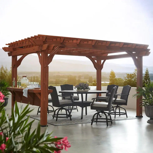 Ashland 10x14 Cedar Wood Pergola with Bar and Electric