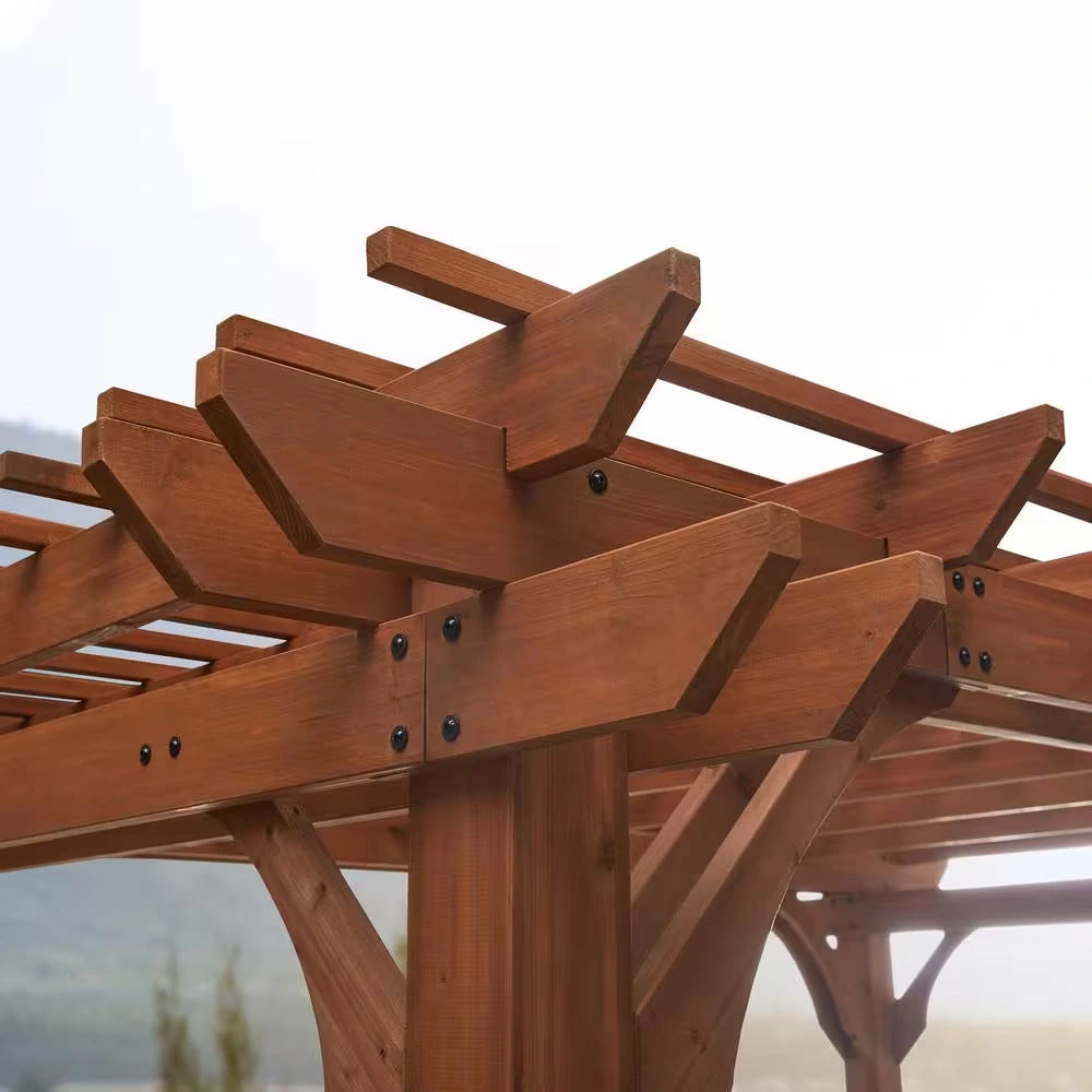 Ashland 10 Ft. X 14 Ft. All Cedar Wood Outdoor Pergola Shade Structure with Bar and Electric — product view 5