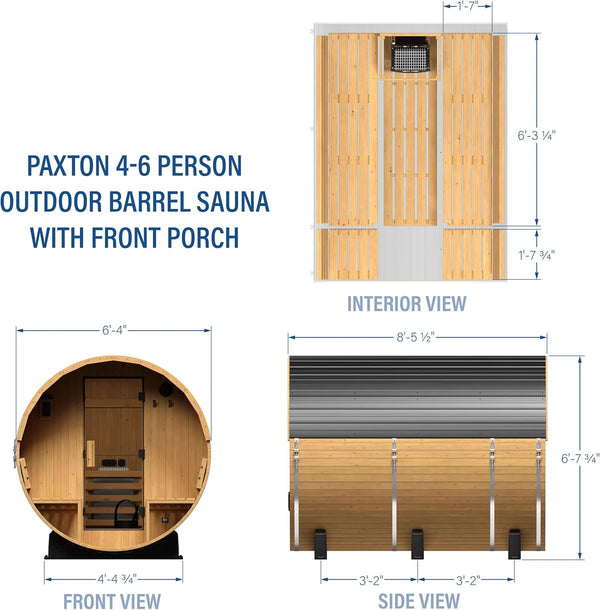Paxton 4-6 Person Cedar Barrel Sauna with Electric Heater