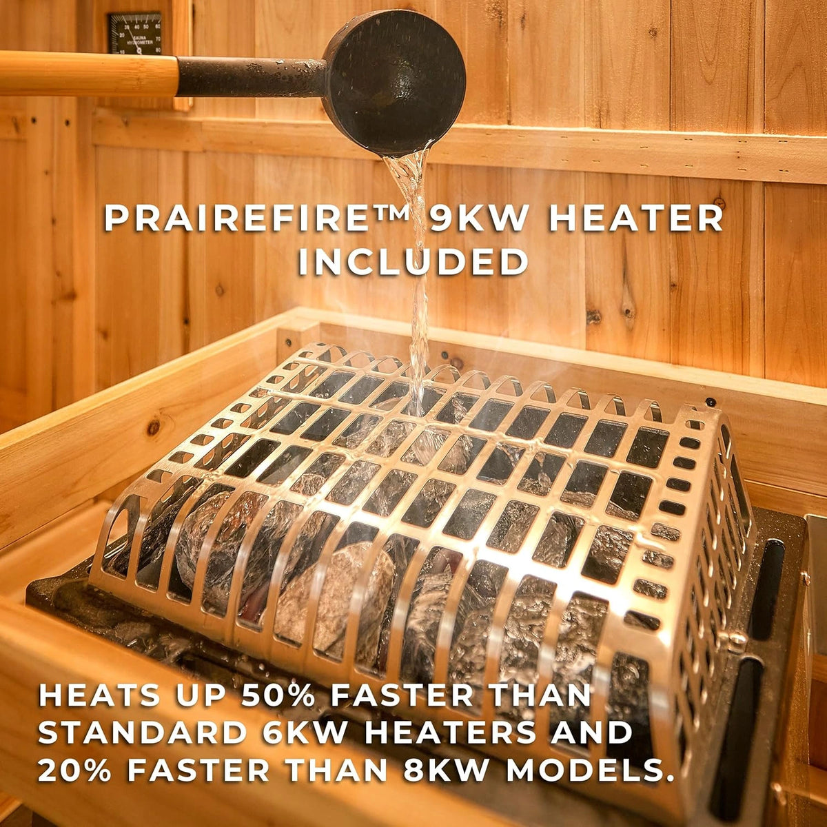Paxton 4-6 Person Traditional Cedar Outdoor Barrel Sauna with Electric Sauna Heater, Front Porch, Sauna Rocks, Dry Heat, Steam Sauna, LED Lights, Wi-Fi Panel, Sauna Accessories — product view 5