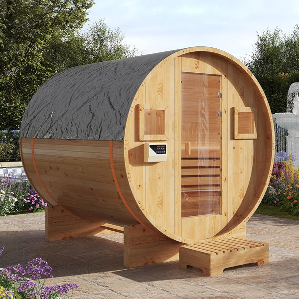 4-6 Person Outdoor Barrel Sauna with 6KW Electric Heater