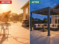 Louvered Pergola, Outdoor Pergola with Adjustable Louvered Roof, Reinforced Aluminum Frame, Integrated Drainage System, Hardtop Gazebo for Patio — Before & After