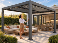 Louvered Pergola, Outdoor Pergola with Adjustable Louvered Roof, Reinforced Aluminum Frame, Integrated Drainage System, Hardtop Gazebo for Patio — Lifestyle