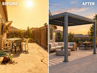 Outdoor Pergola Designed for Year-Round Use, Adjustable Louvered Roof, Aluminum Frame, Integrated Drainage — Before & After