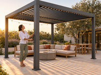 Outdoor Pergola Designed for Year-Round Use, Adjustable Louvered Roof, Aluminum Frame, Integrated Drainage — Lifestyle