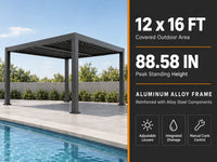 Louvered Pergola, Outdoor Pergola with Adjustable Louvered Roof, Reinforced Aluminum Frame, Integrated Drainage System, Hardtop Gazebo for Patio — product view 6
